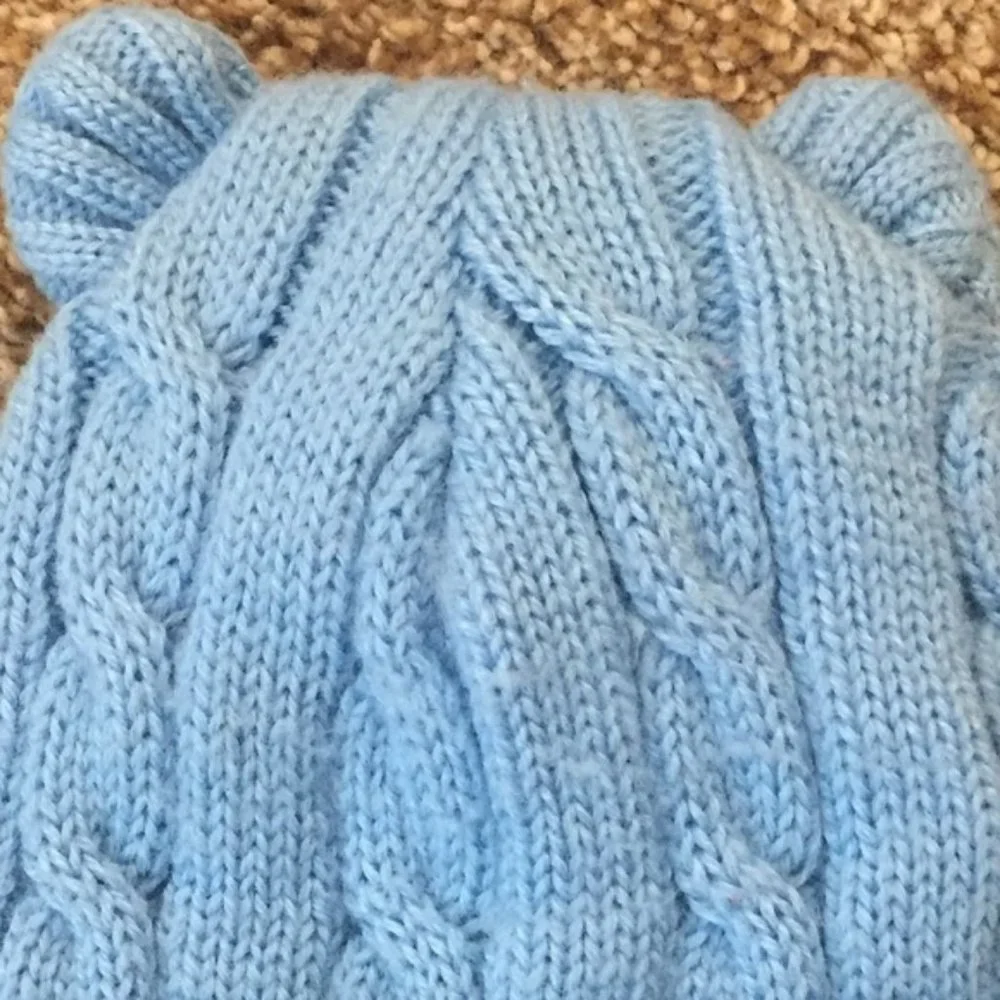 Blue cable baby beanie hat with ears